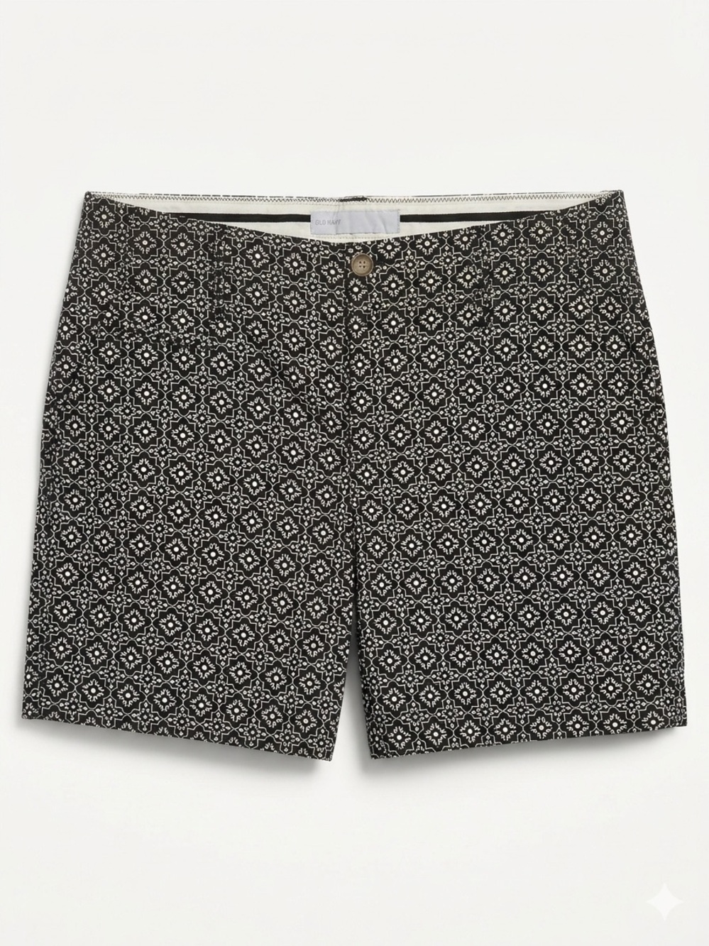 Women’s Size 16 Low Rise Geometric Tile Print Shorts Black White Cotton Stretch